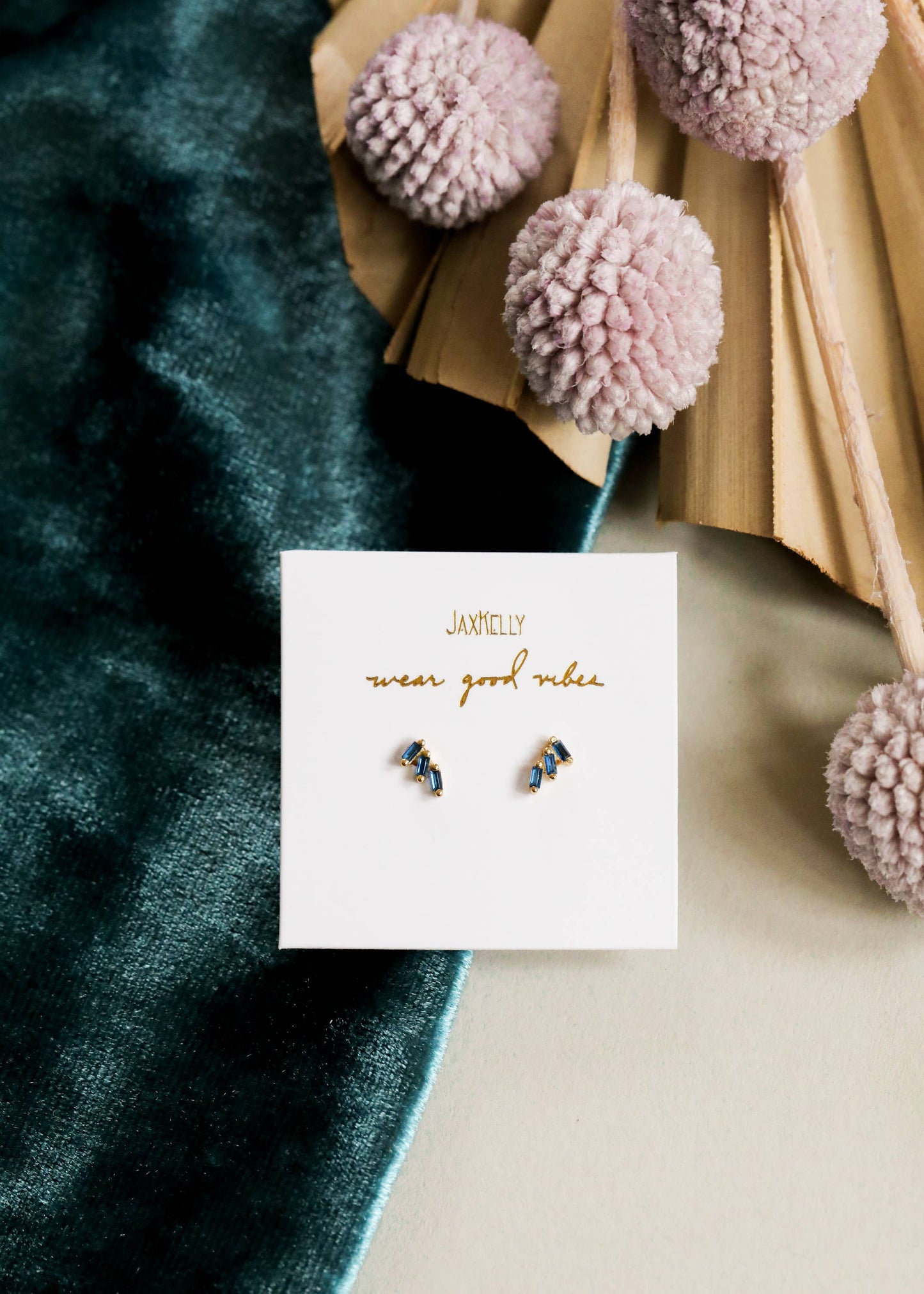 JaxKelly | Offset Trio Sapphire Gold Earrings