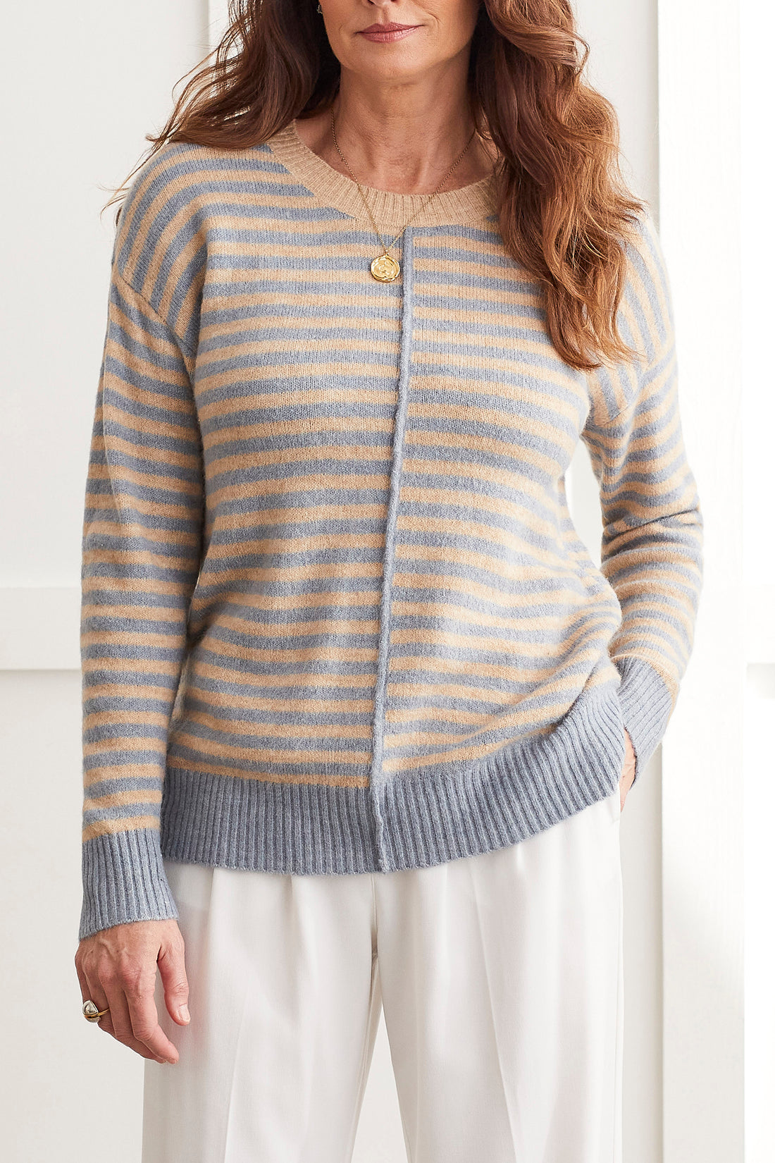 Tribal- Striped Sweater- Bluestone