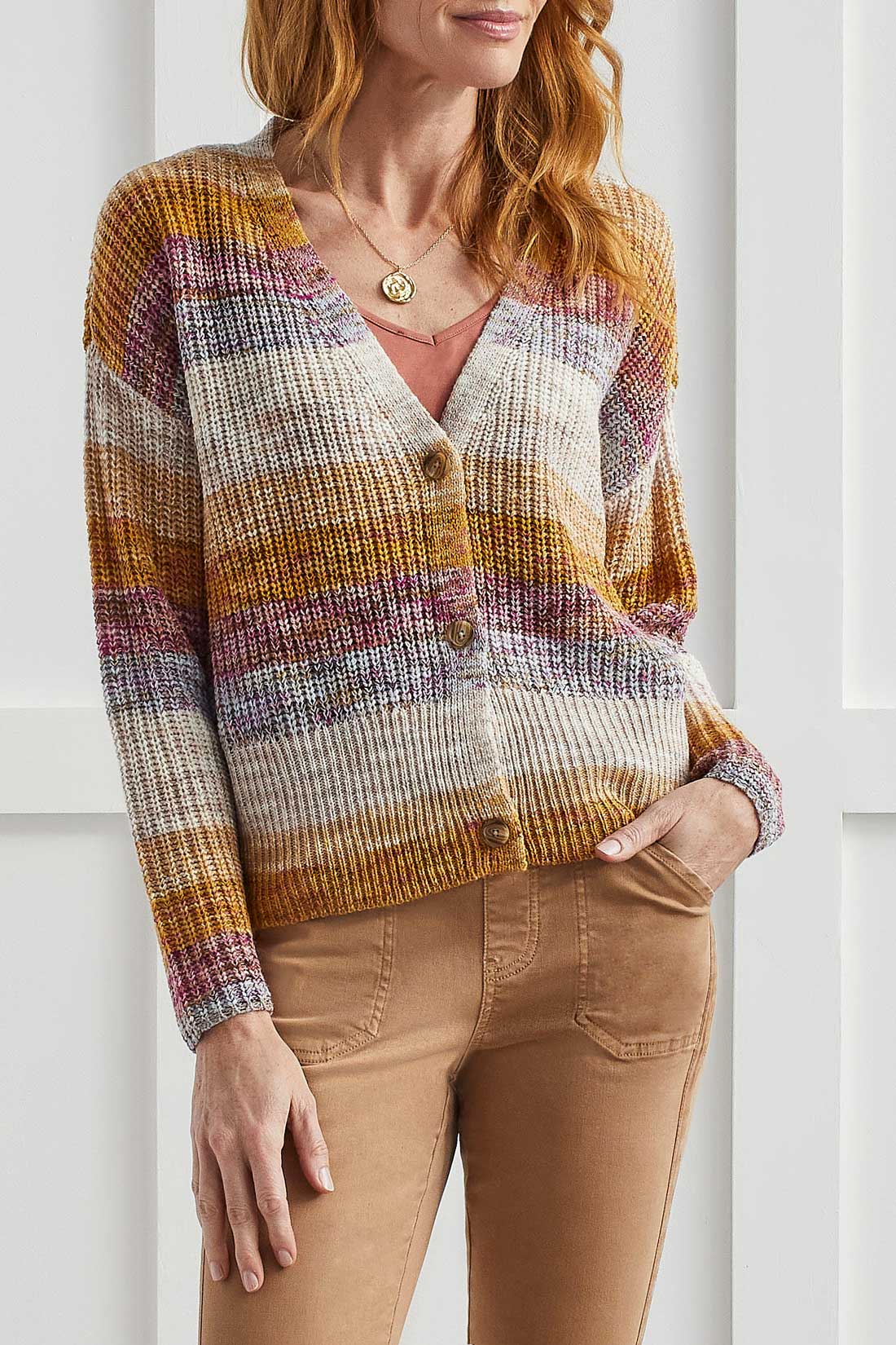 Tribal- Striped Cardigan- Marigold
