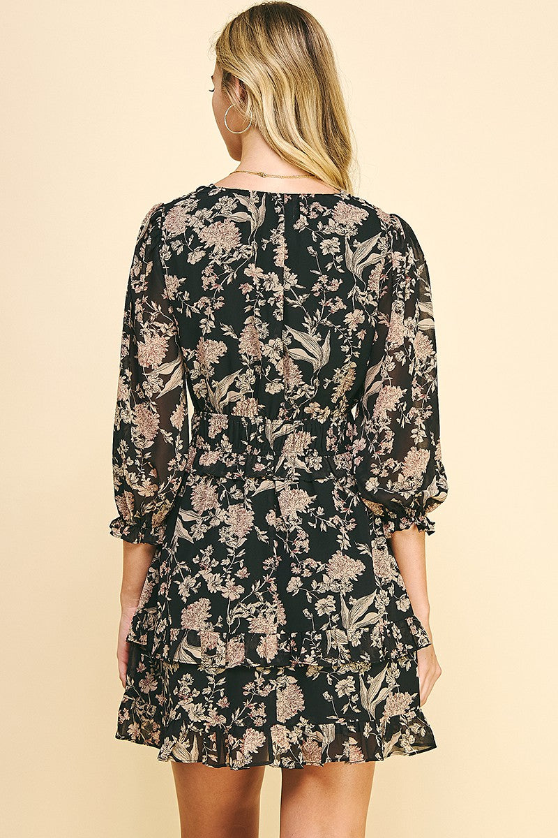 Pinch-Floral Mini Dress