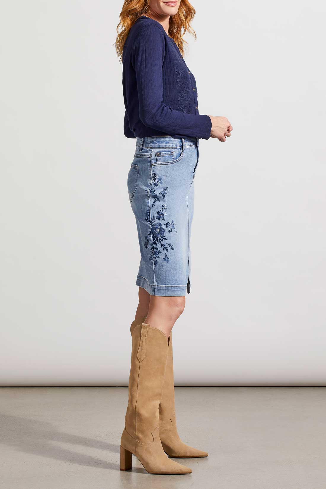 Tribal- Embroidered Skirt- Denim