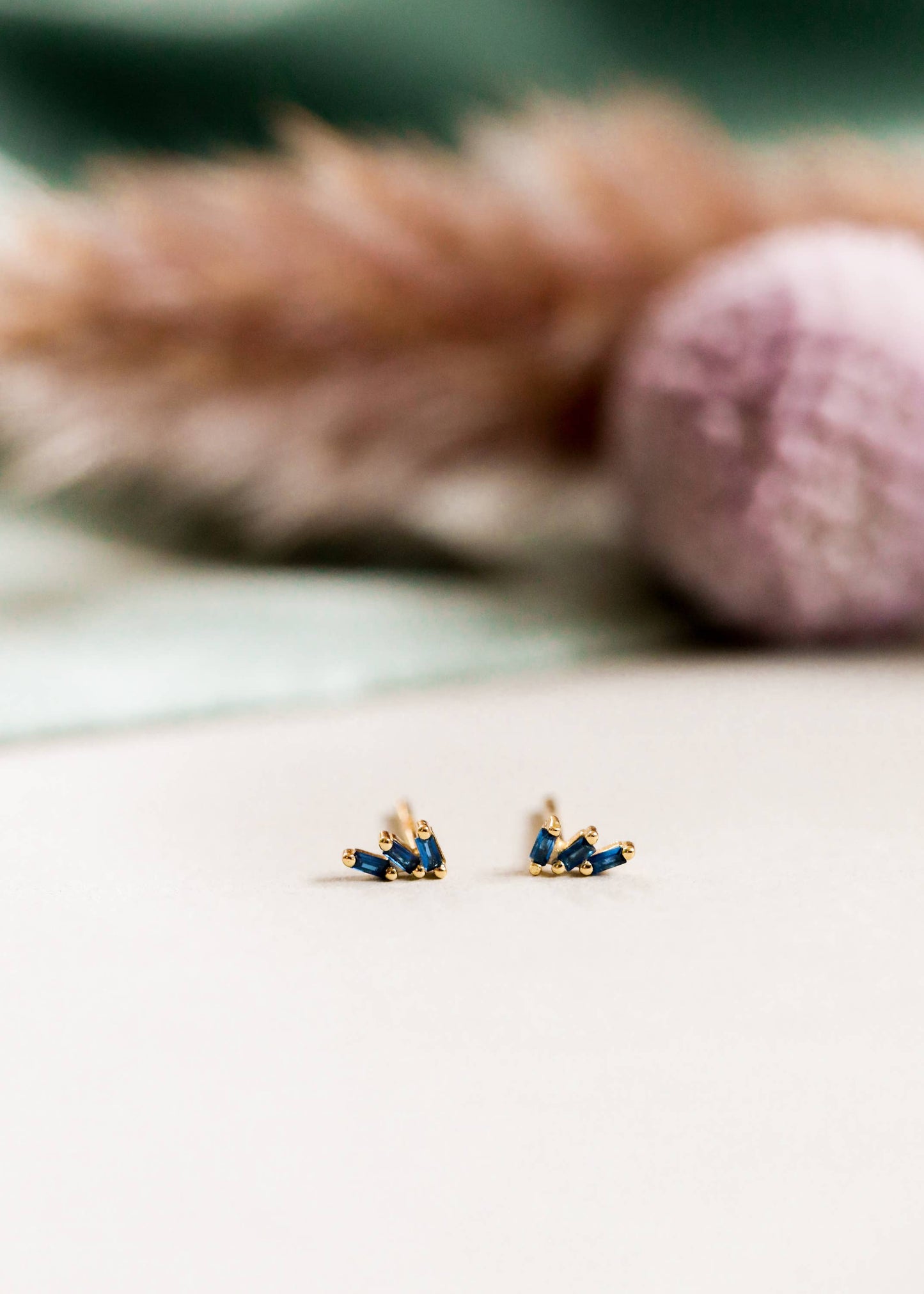 JaxKelly | Offset Trio Sapphire Gold Earrings