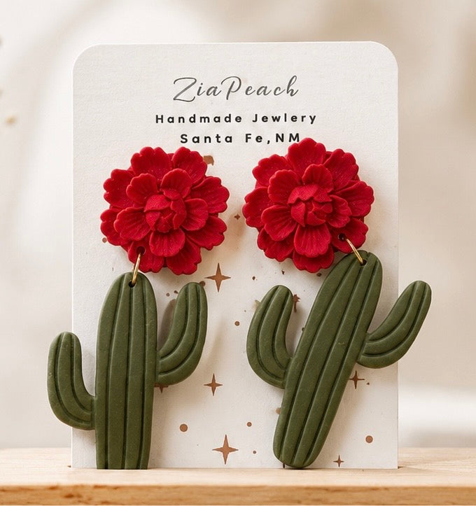 ZiaPeach | Cactus With Flower Earrings