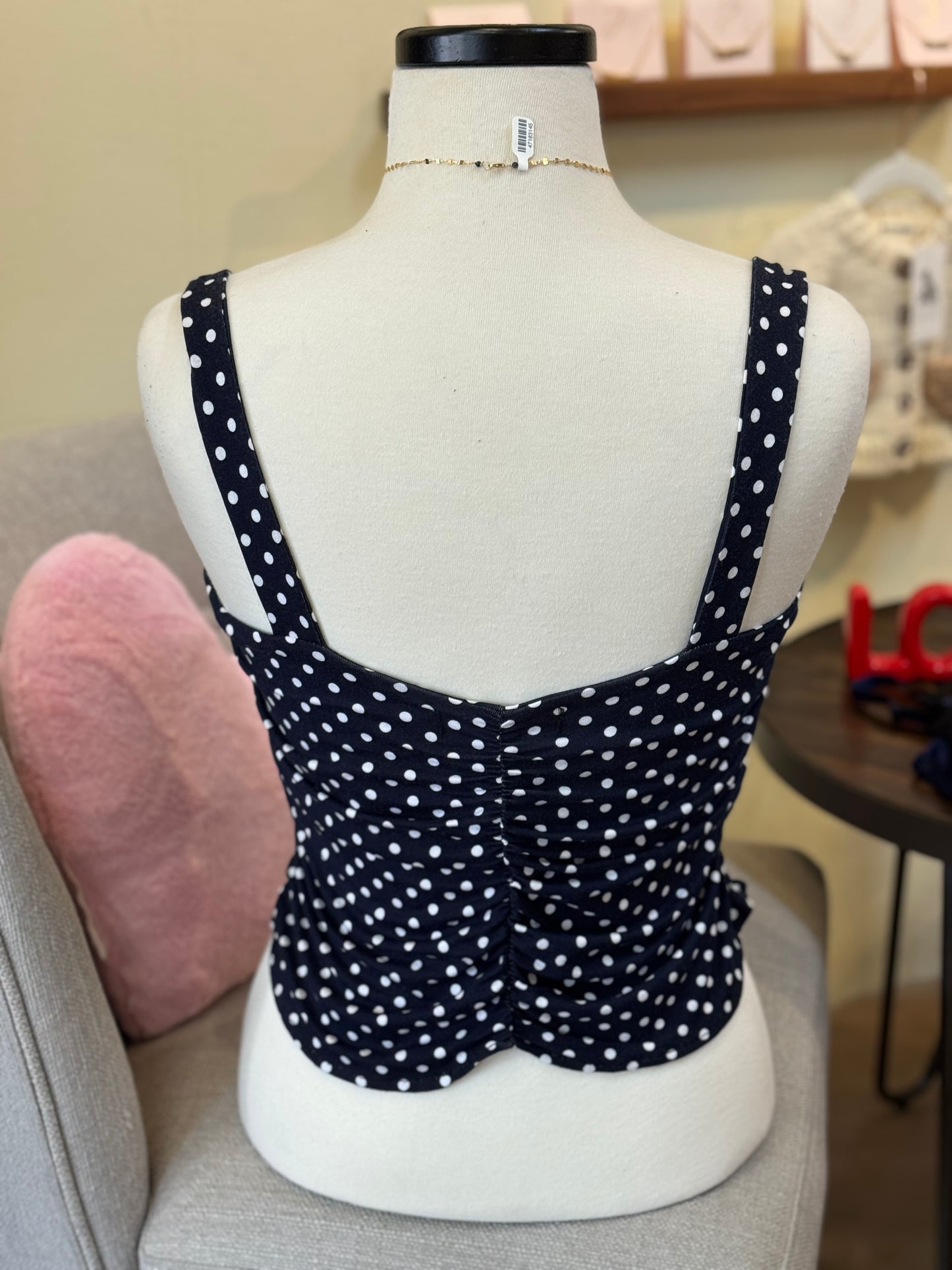 Bucko | Cora Ruched Top | Navy Dot