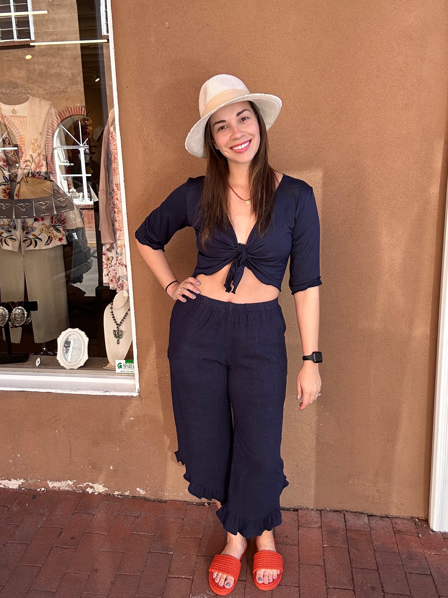 Bucko | Selena Linen Ruffle Pants | Navy