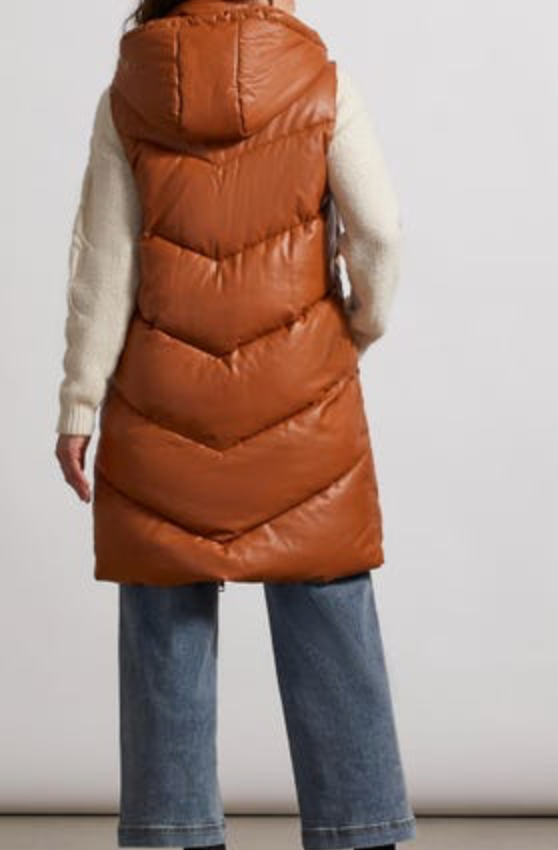Tribal-Vegan Leather Hooded Puffer Vest