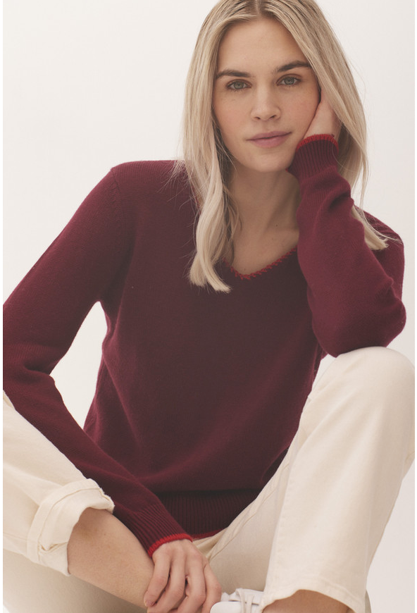 Stitch & Needle- V Neck Sweater- Melot