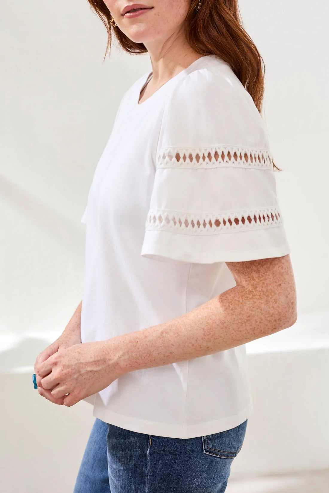 Tribal | Flutter Sleeve Crew Neck Top