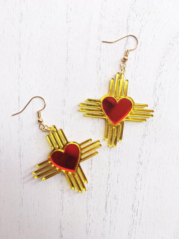 Cultura Corazon- Zia NM Heart Two Tone Earrings- Red/Yellow