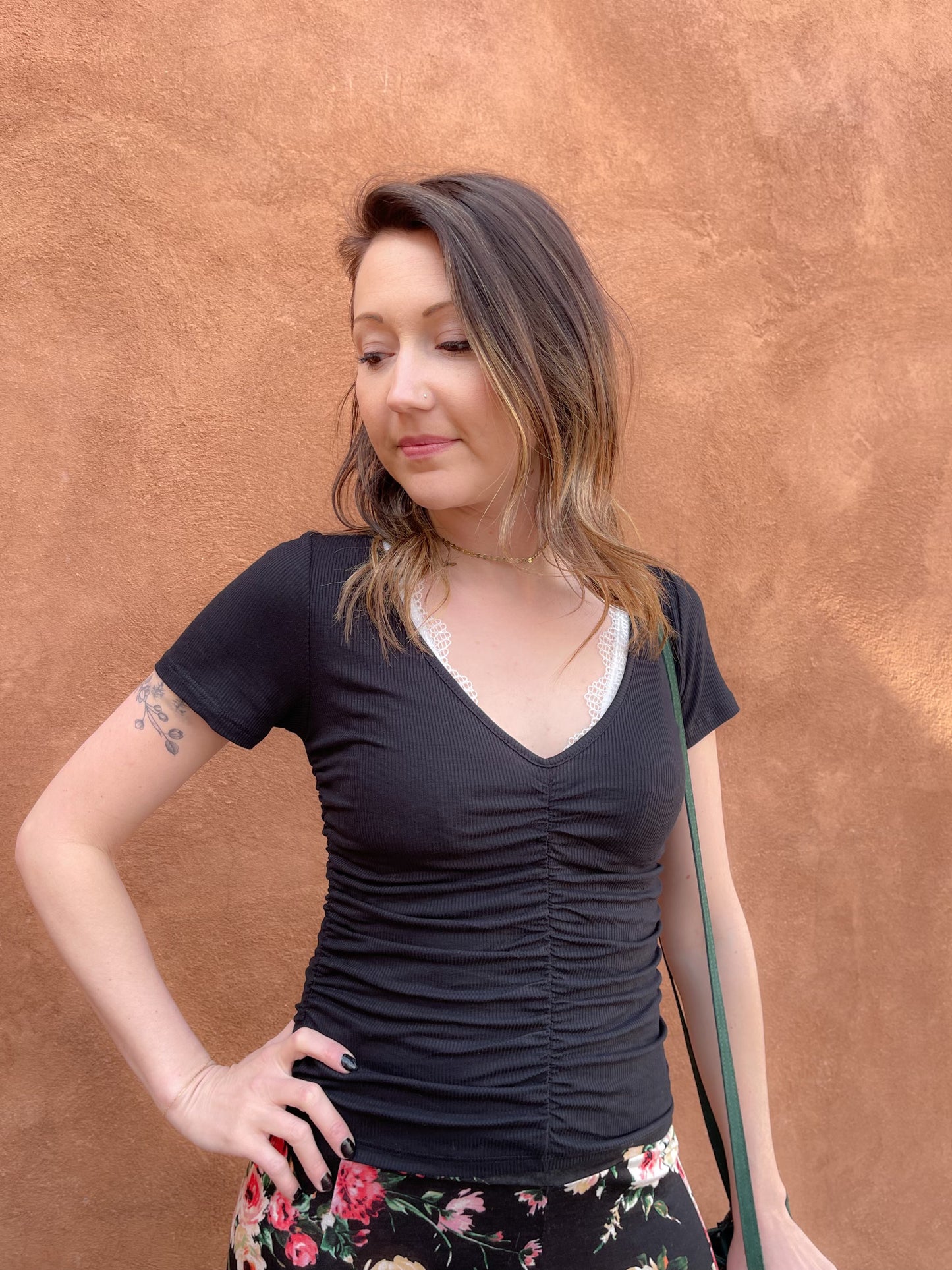 Project Social T- Apres Ruched Rib Tee- Black