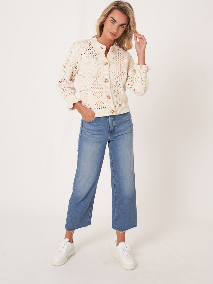 Repeat Cashmere- Open Knit Cardigan- Ivory