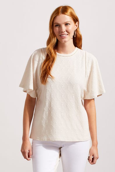 Tribal- Flutter Sleeve Top- Eggshell