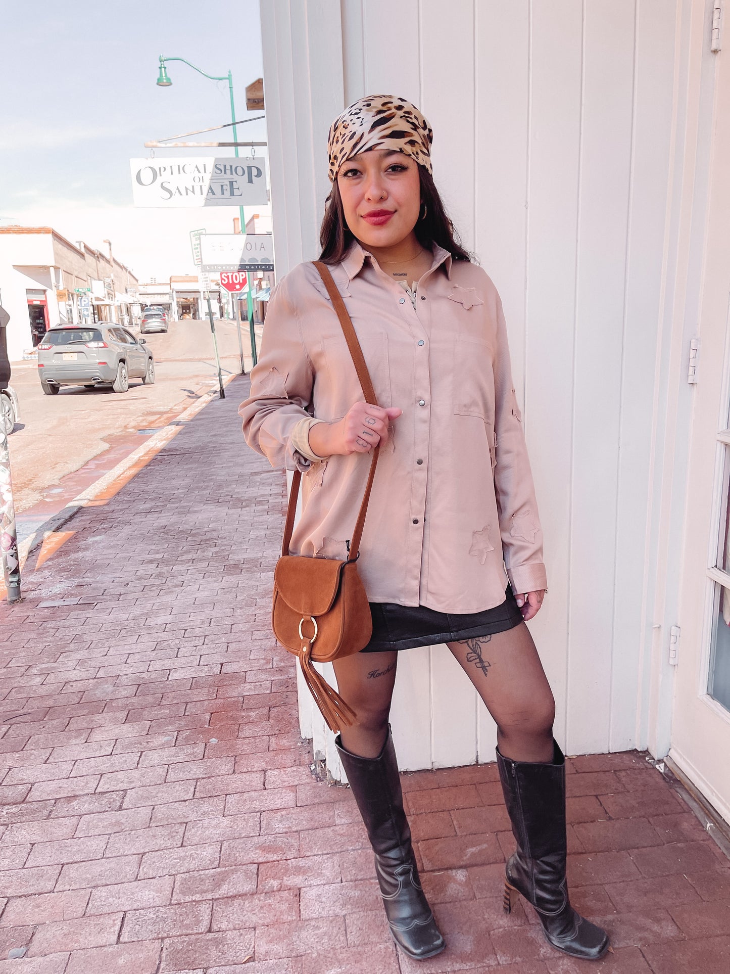 Before You Tencel Star Patch Button Up Top - Dusty Rose
