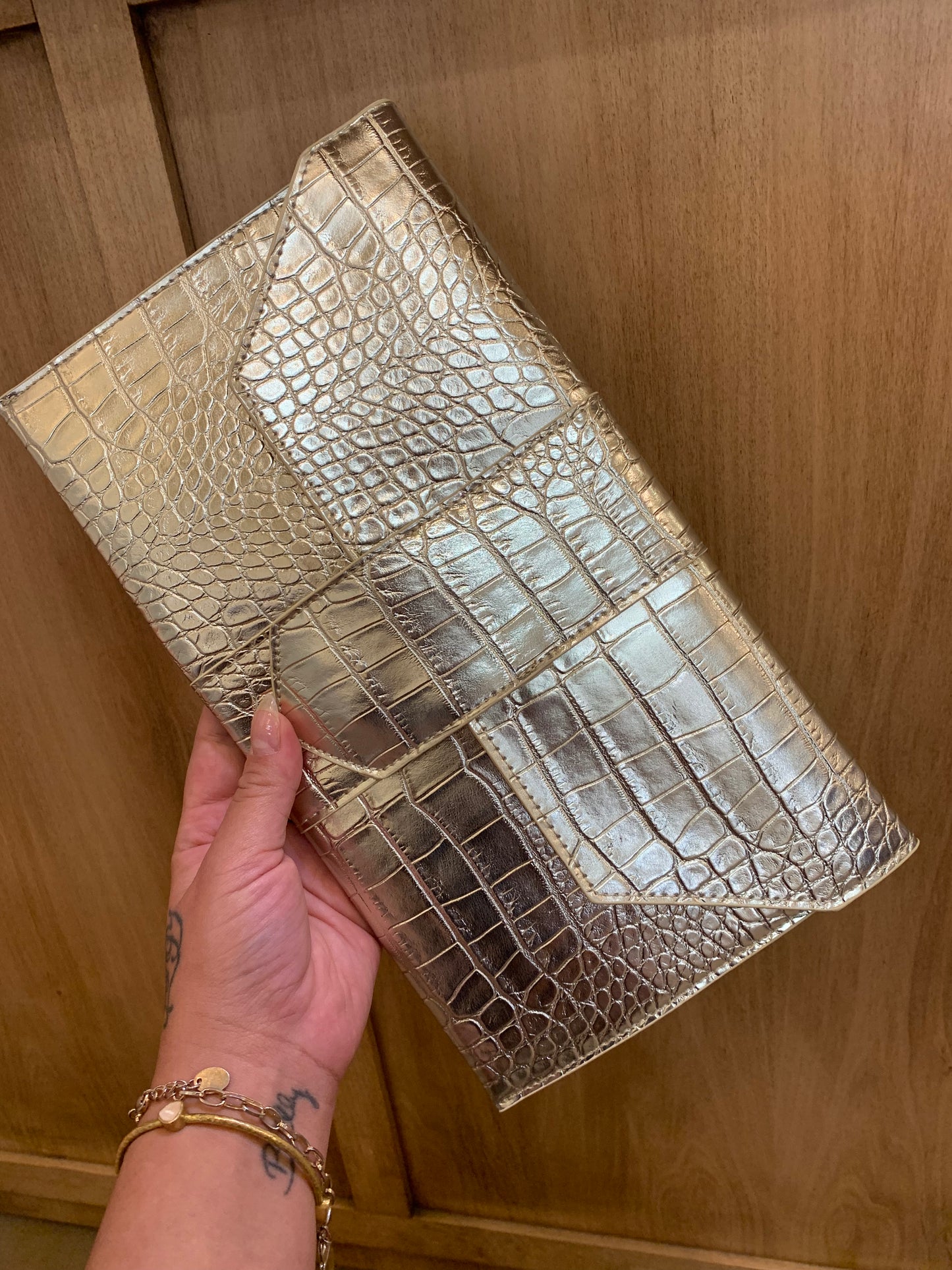 JJ Winters | Platinum Croc Nikki Clutch