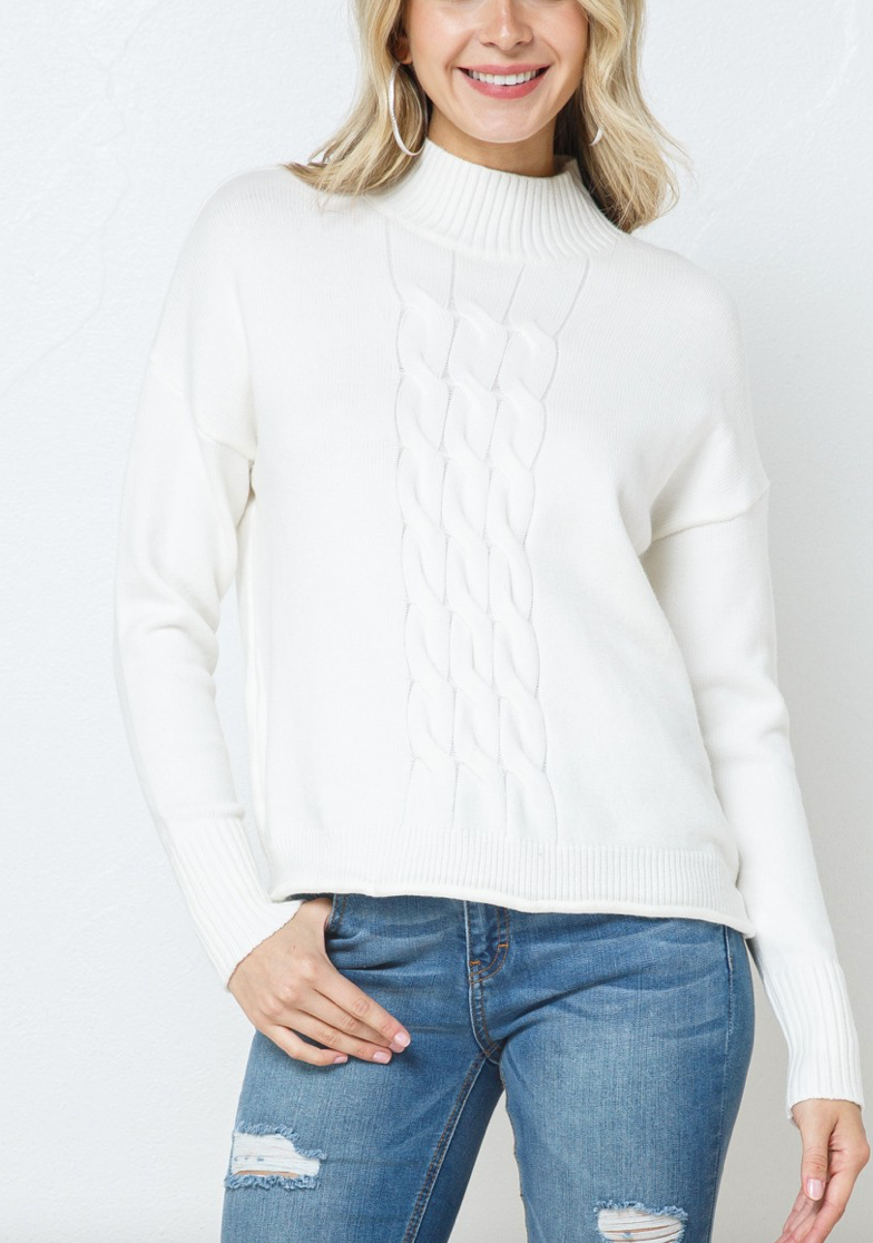 Cozy Co Brushed Cable Knit Detail Pullover Sweater