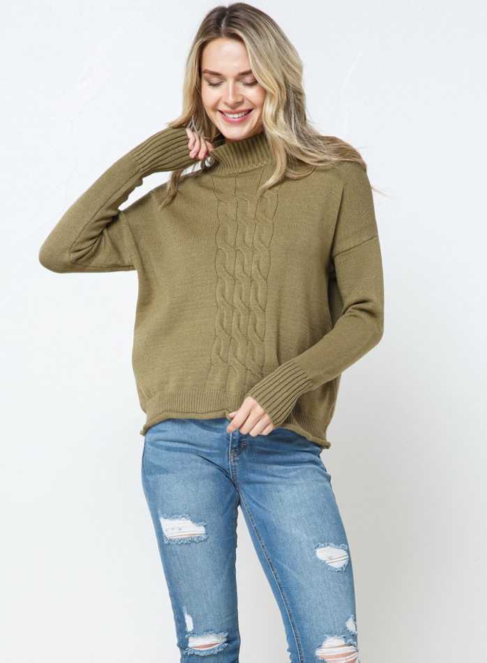 Cozy Co Brushed Cable Knit Detail Pullover Sweater