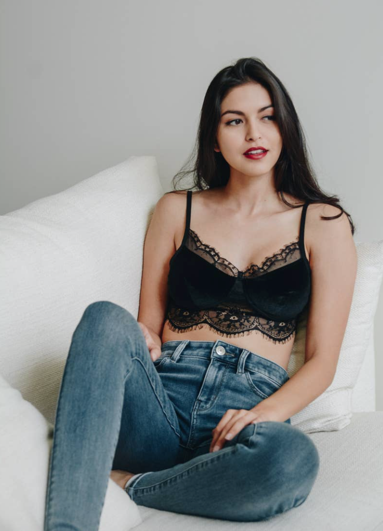 Leto Velvet and Lace Half Cami- Black