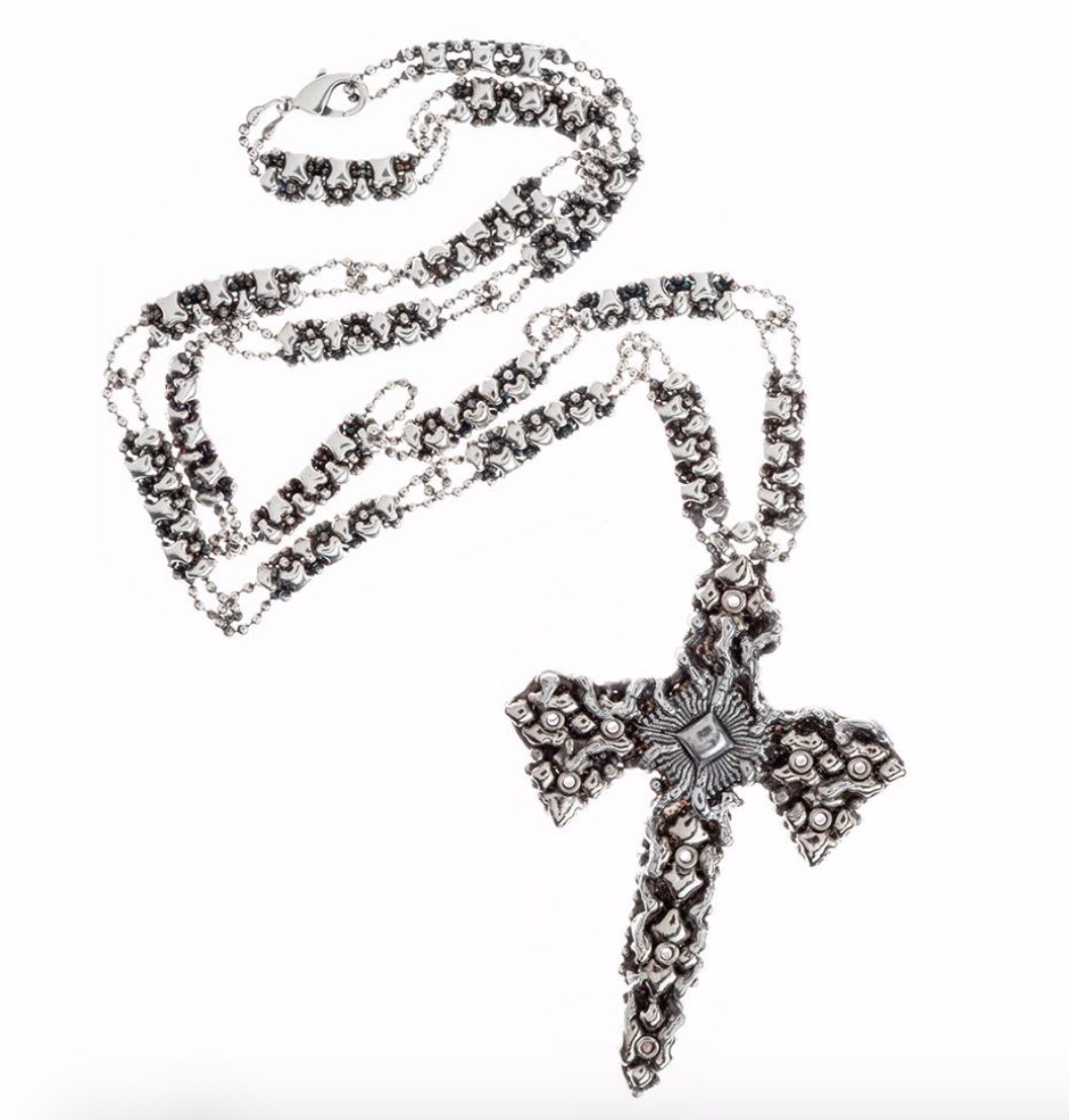 Sergio Antique Silver Unisex Skeleton Cross