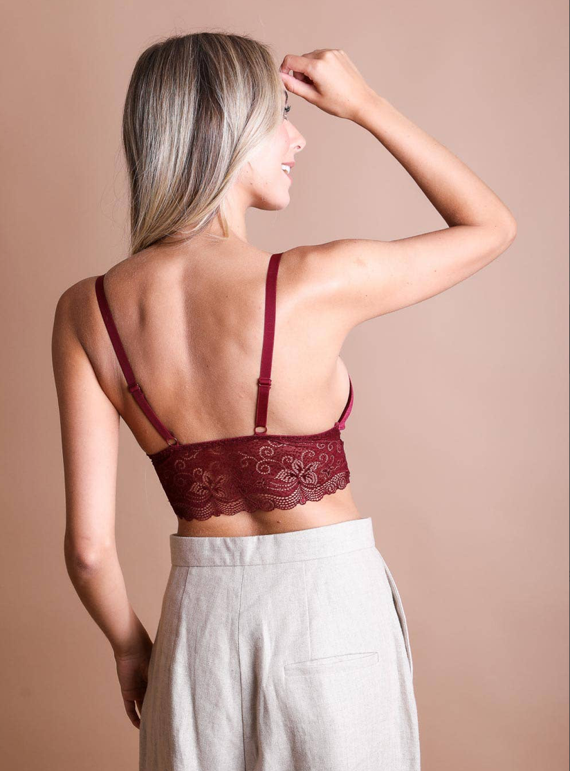 Leto- Strappy Velvet and Lace Bralette- Wine