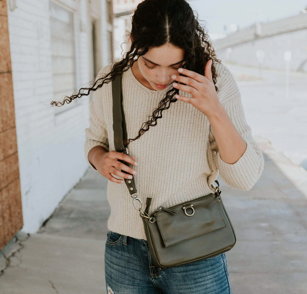 Sapahn- AE Crossbody Wristlet Wallet- Moss Oil