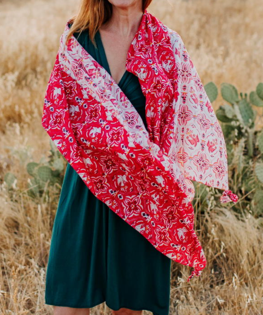 Baschung- Magenta Peach Mosaic Scarf