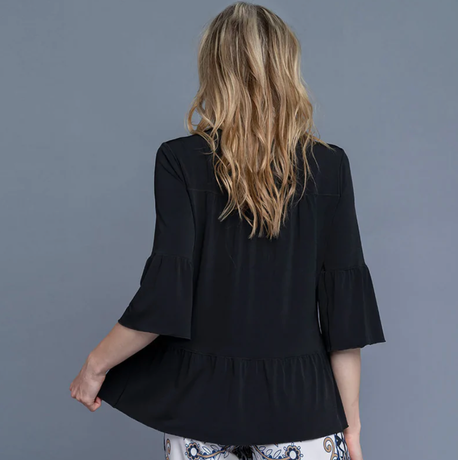 Eva Varro - 3/4 SLV Yoke Tier Top - Black