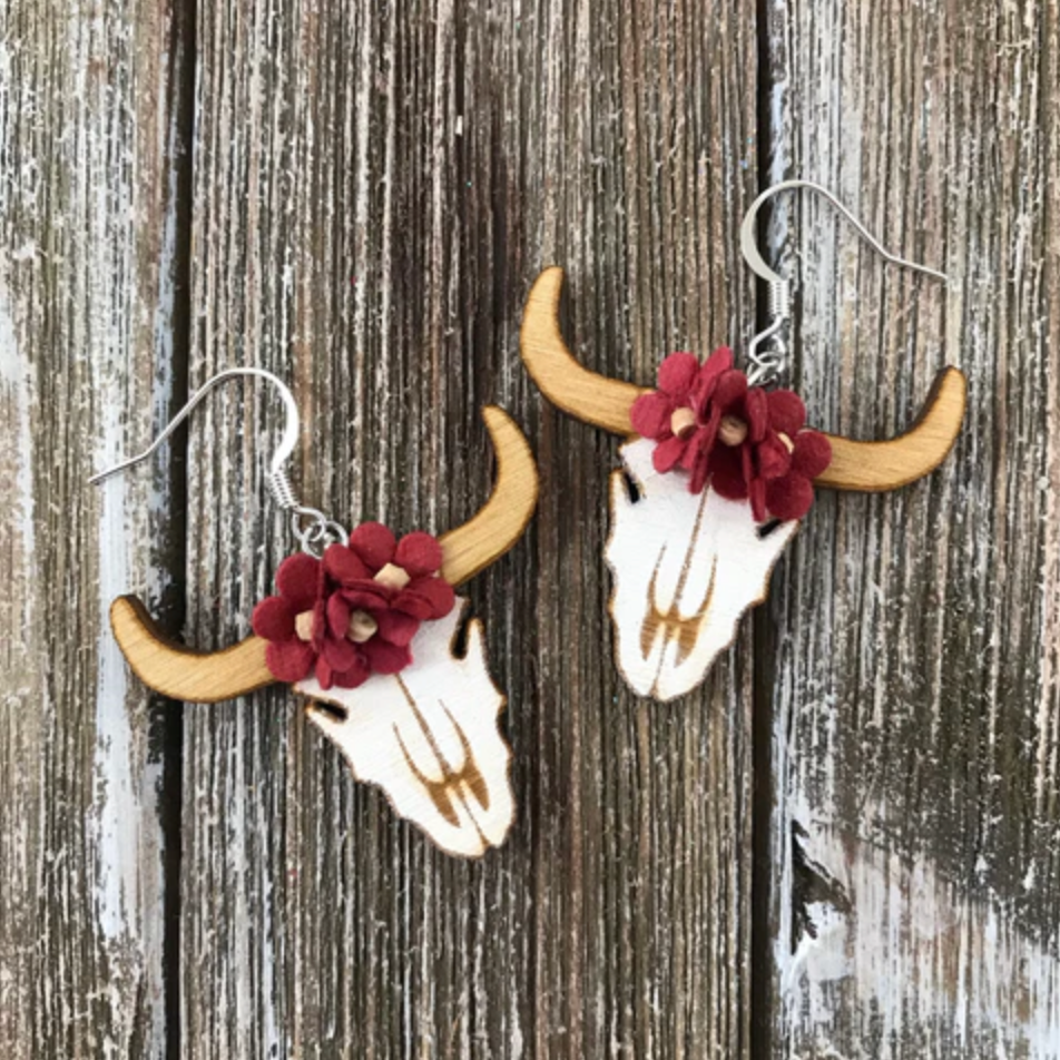 Cultura Corazon- Cow Skull Earrings