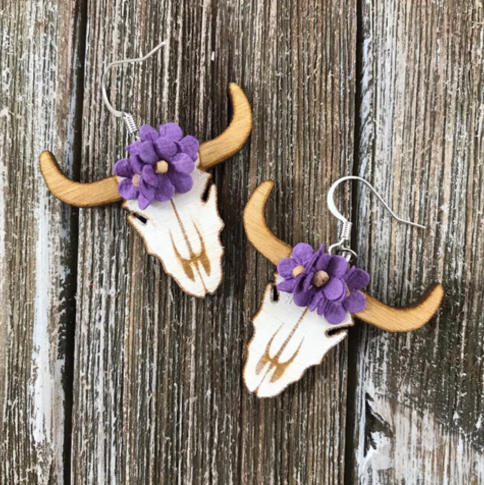 Cultura Corazon- Cow Skull Earrings