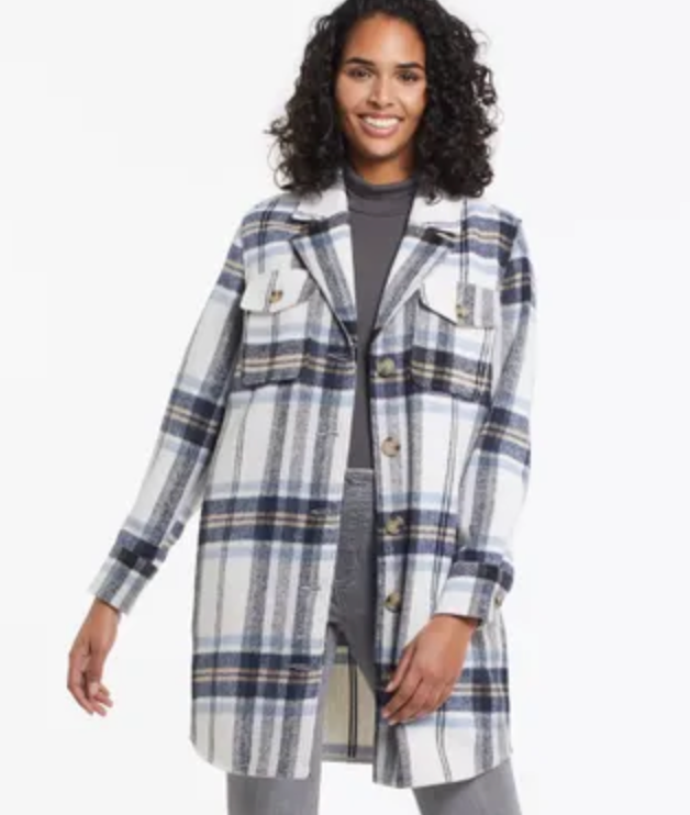 TRIBAL - LONG PLAID SHACKET - SAILOR BLUE