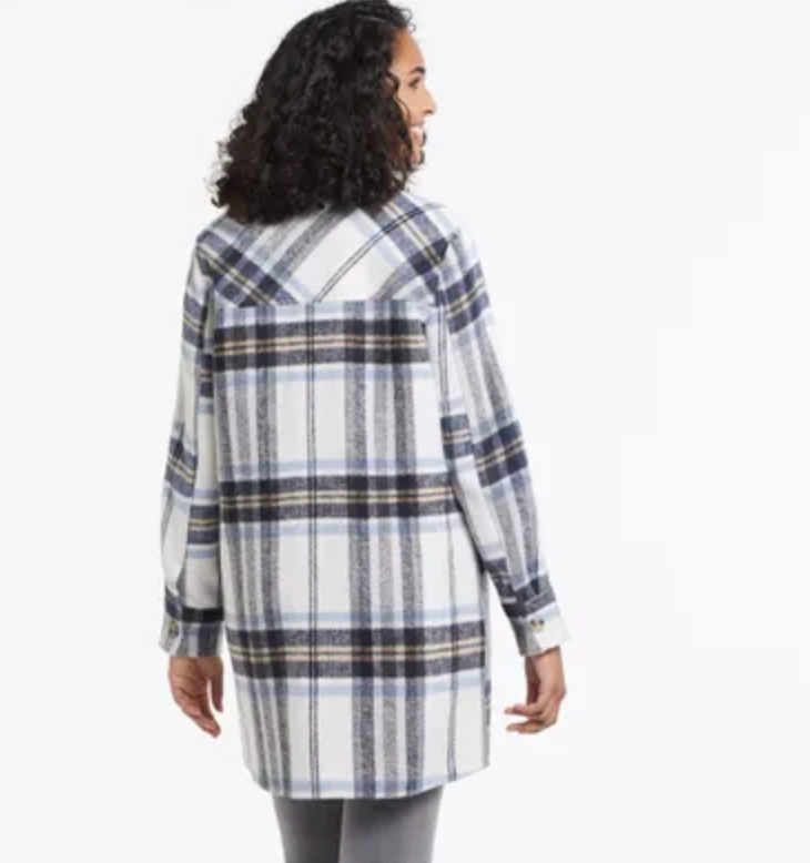 TRIBAL - LONG PLAID SHACKET - SAILOR BLUE