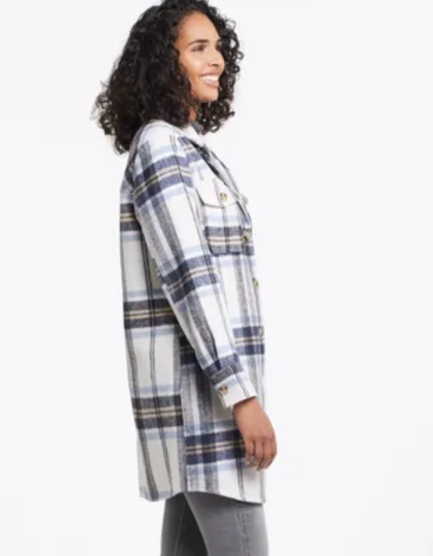 TRIBAL - LONG PLAID SHACKET - SAILOR BLUE