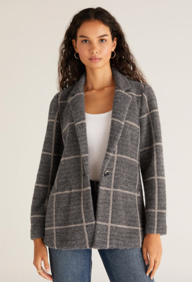 Z Supply - Anna Plaid Blazer - Charcoal