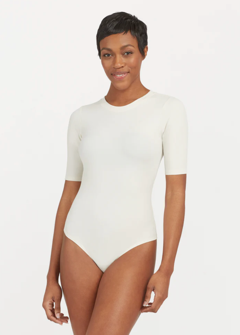 Spanx- Ribbed Crewneck Short Sleeve Bodysuit- Parchment – Sign of