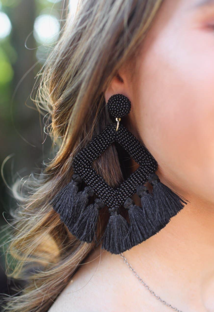 Jess Lea- Ellie Fringe Drop Earrings- Black
