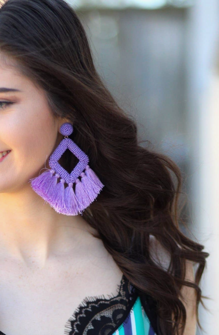 Jess Lea- Ellie Fringe Drop Earrings- Lavender