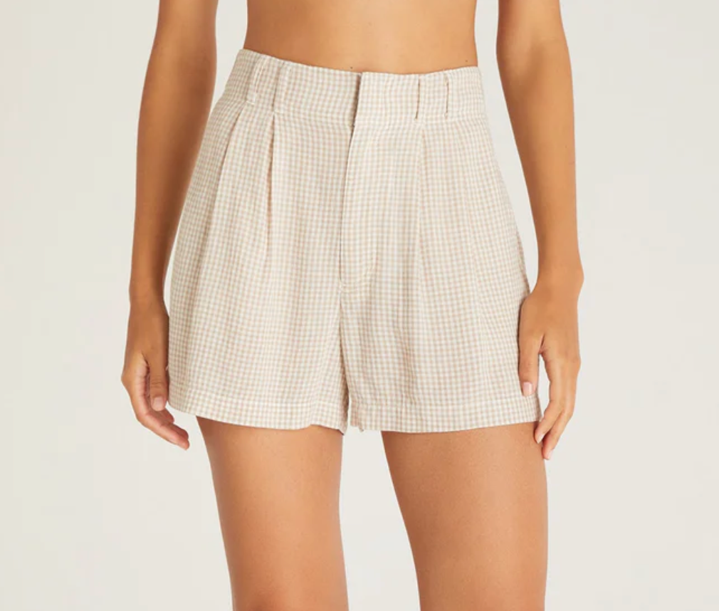 Z Supply- Farrah Gingham Shorts- Adobe White