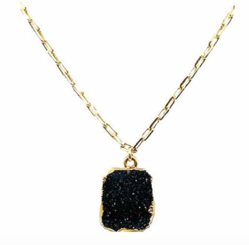 Athena- Black Druzy Drop Necklace