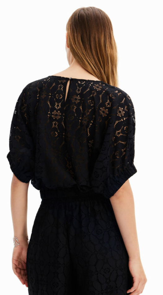 Desigual- Puff Sleeve Lace Crop