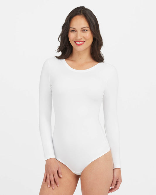 Spanx- Long Sleeve Scoop Neck Bodysuit- White