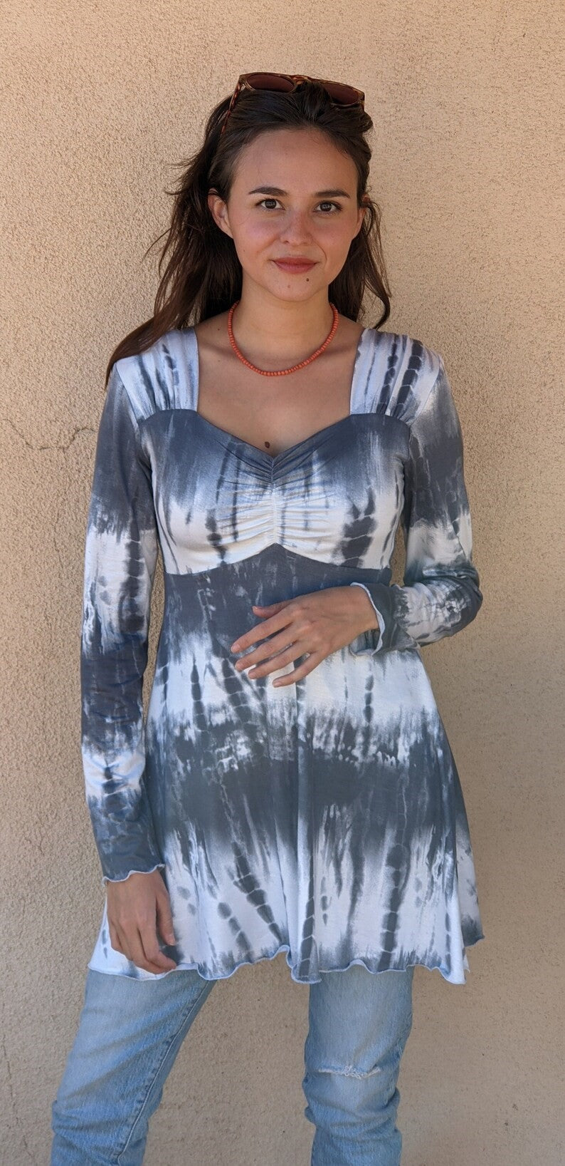 Bucko - Luisa Tie-dye Tunic - Ivory/Grey