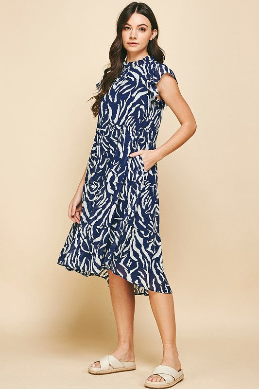Pinch - Streak Print Midi Dress- Blue
