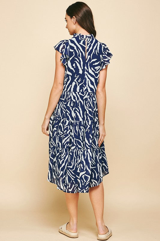 Pinch - Streak Print Midi Dress- Blue