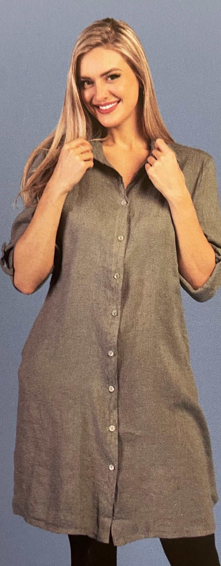 Cherishh- Long Tunic w/ Pockets- Khaki