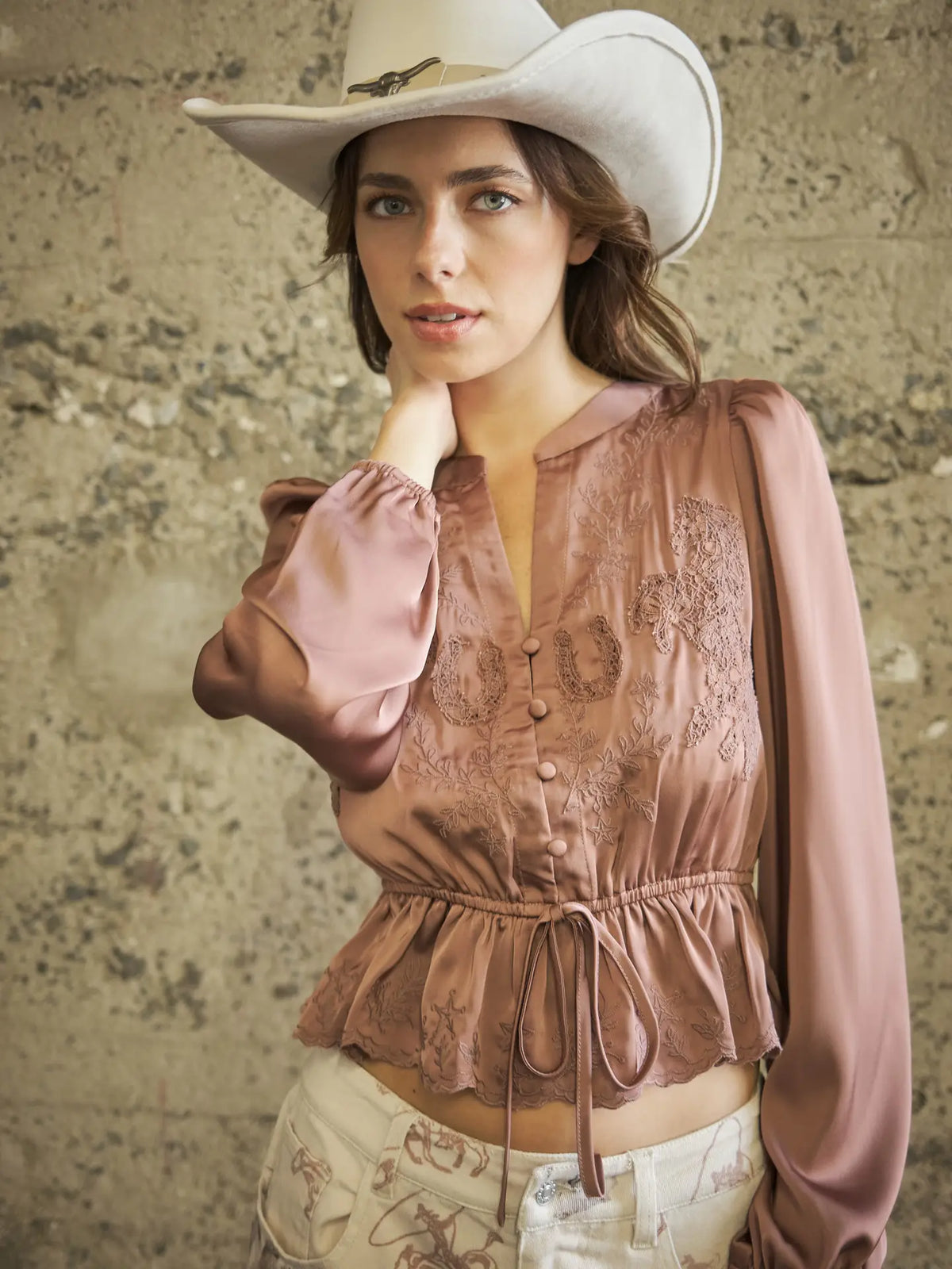 Embroidered Satin Blouse