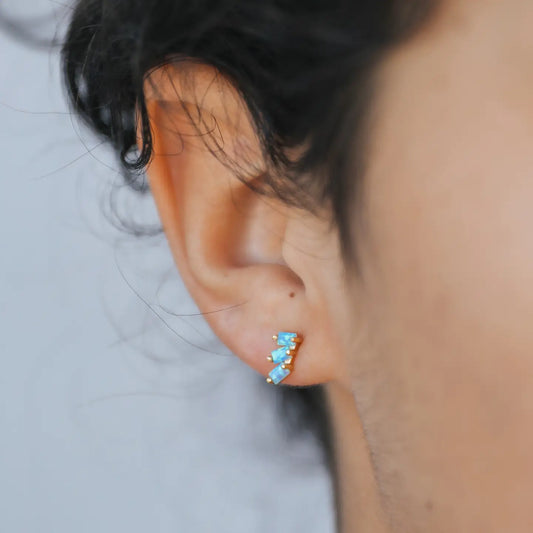 JaxKelly | Offset Trio Fire Opal Gold Earrings