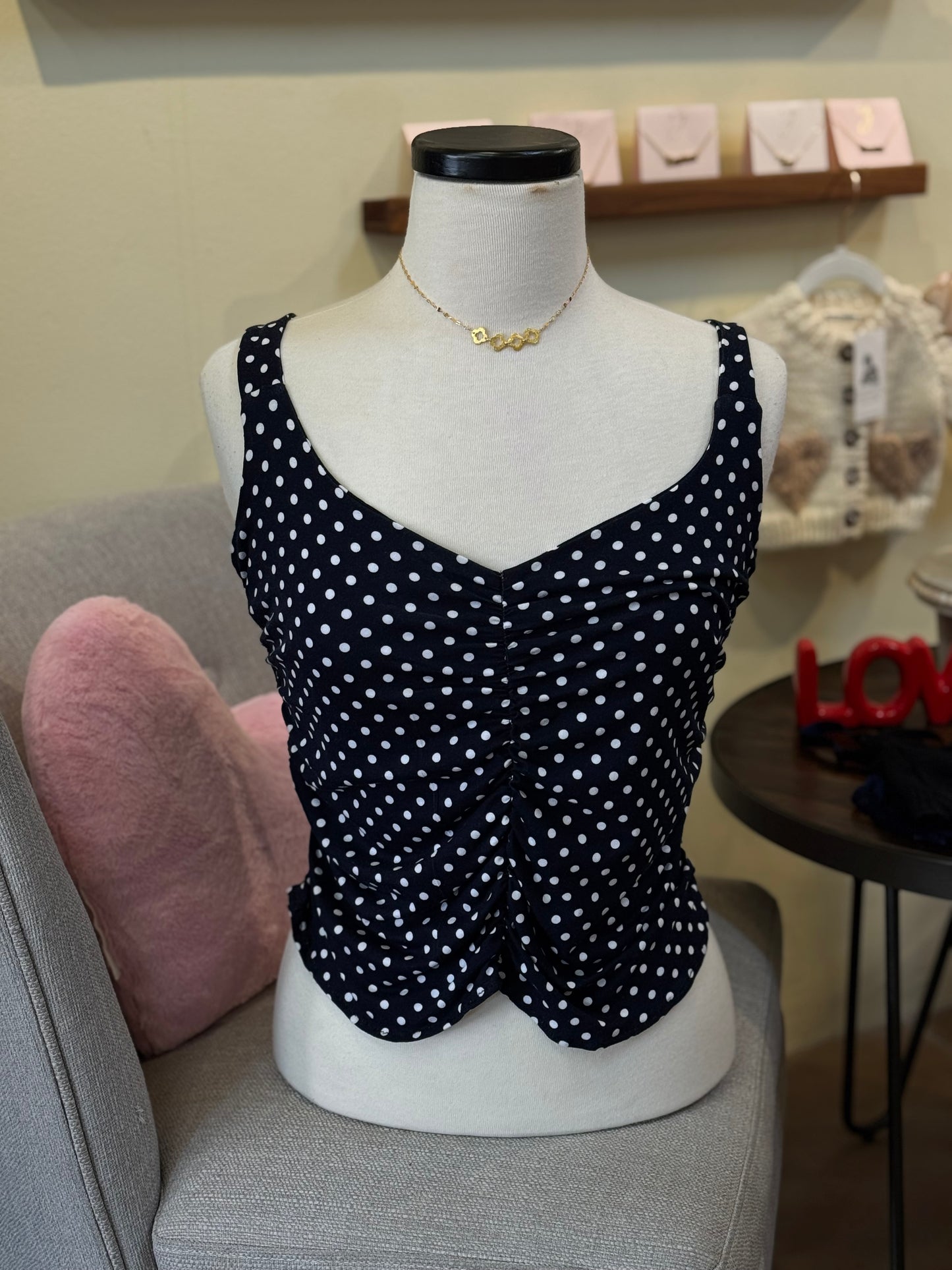 Bucko | Cora Ruched Top | Navy Dot