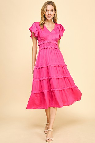 Pinch- Tiered Maxi Dress- Pink