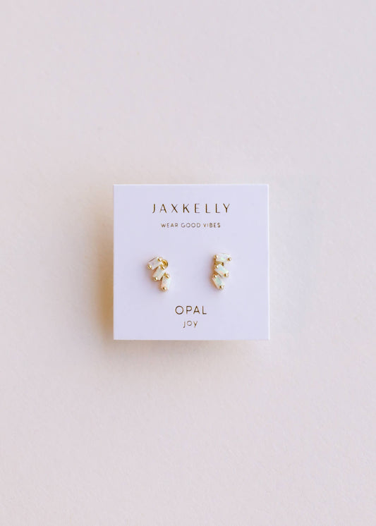 JaxKelly | Offset Trio White Opal Gold Earrings