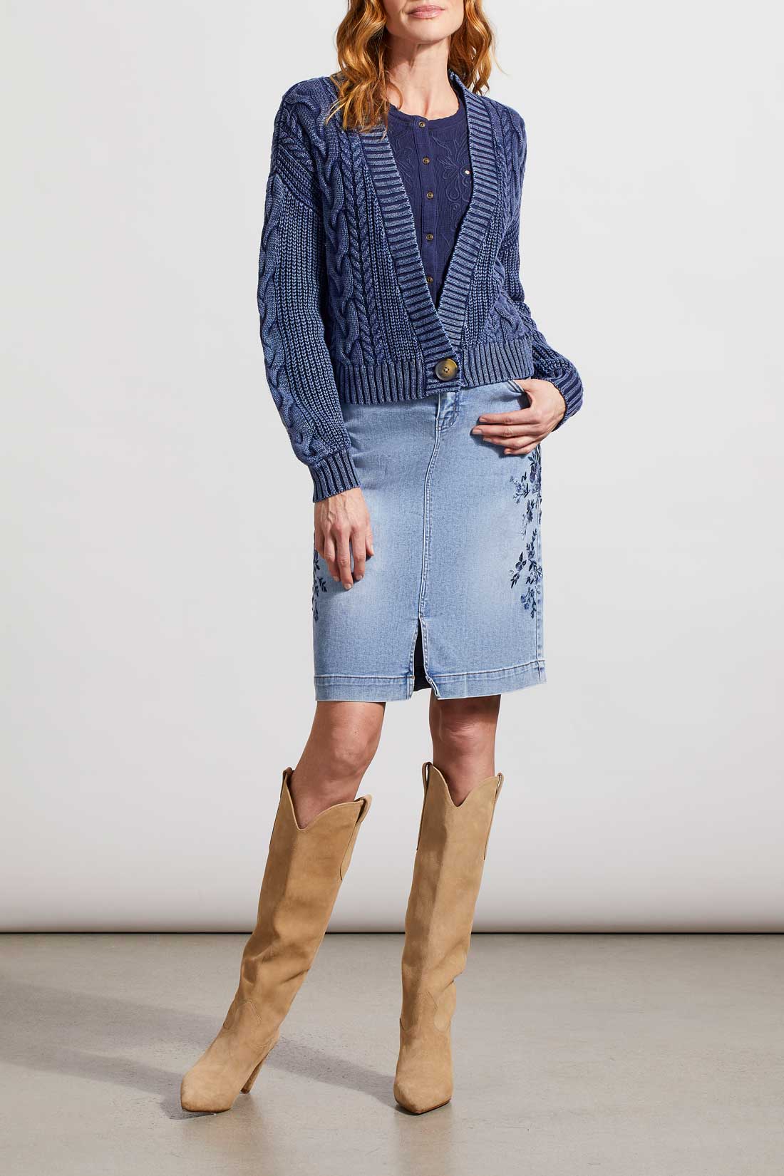 Tribal- Embroidered Skirt- Denim