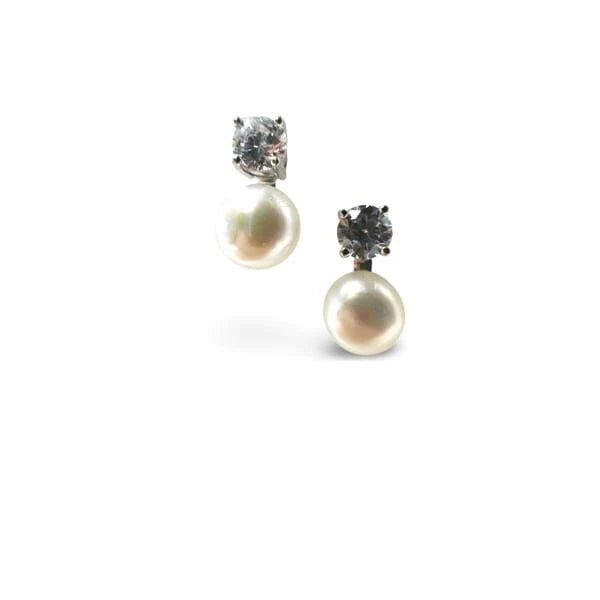 Athena | Pearl + CZ Post Earrings